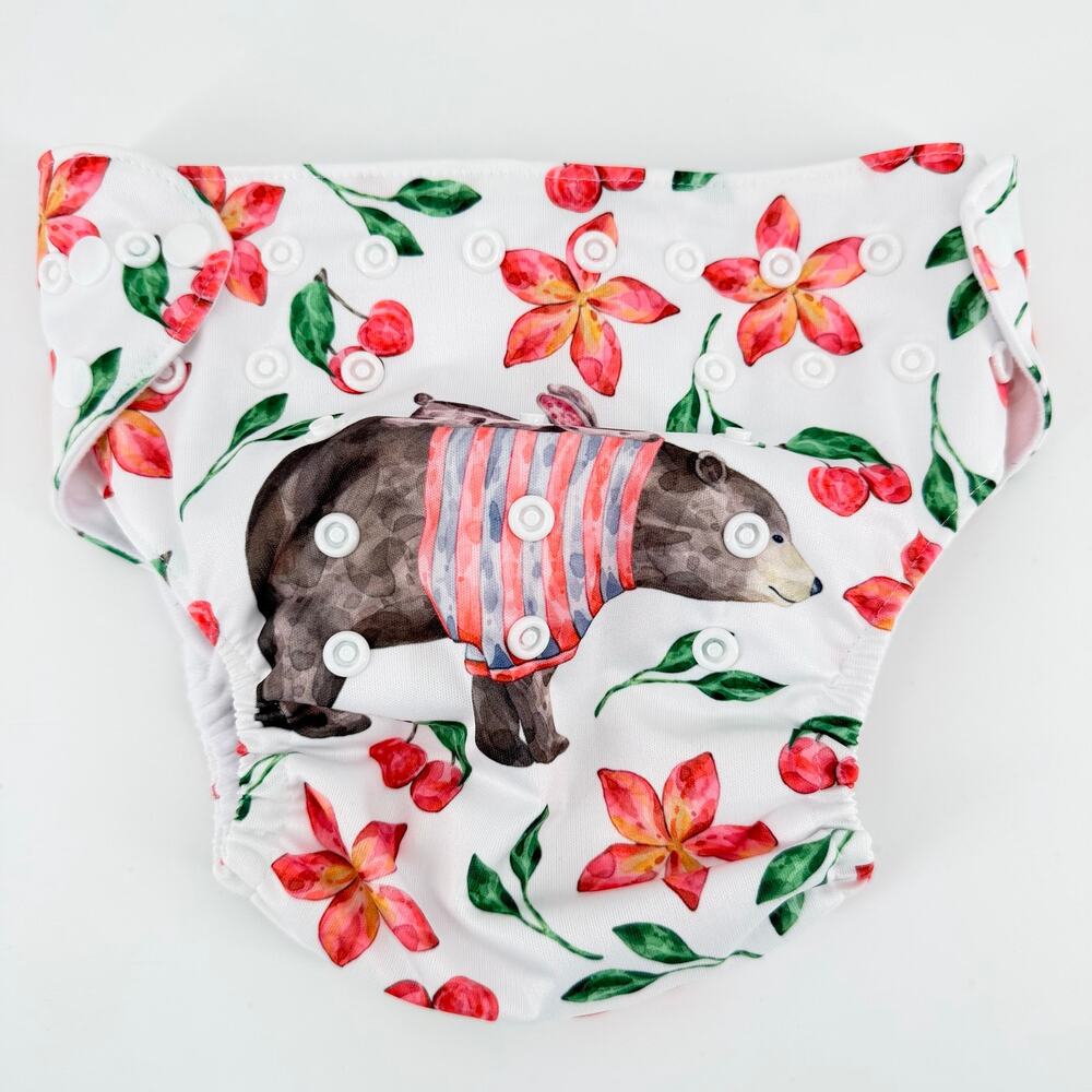 Alvababy One Size Pocket Cloth Diaper Cover Bear & Rabbit Floral Print NWOT